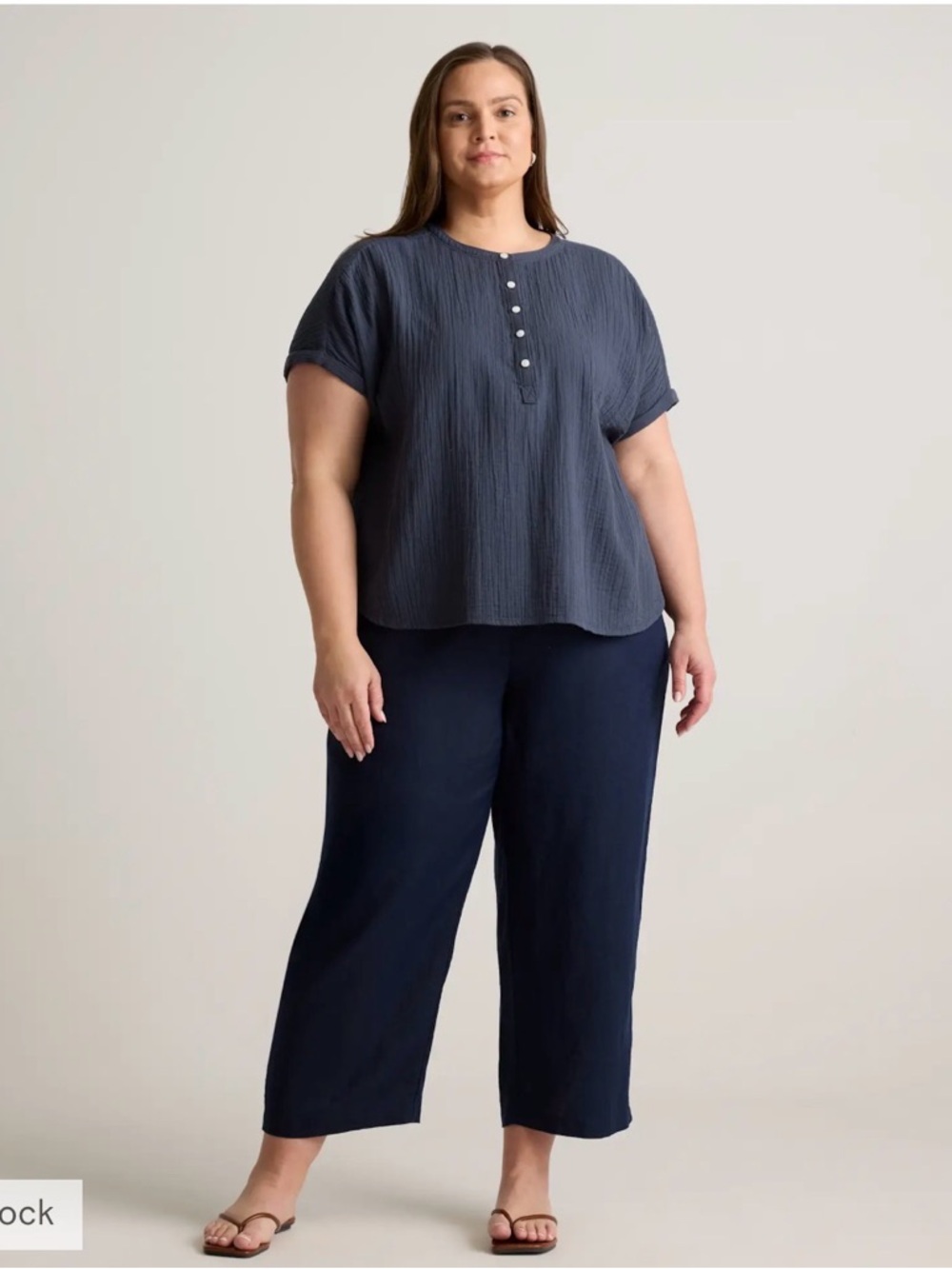 QUINCE 100% Organic Cotton Gauze Roll Sleeve Shirt Indigo Blue Size 3X - Picture 2 of 16